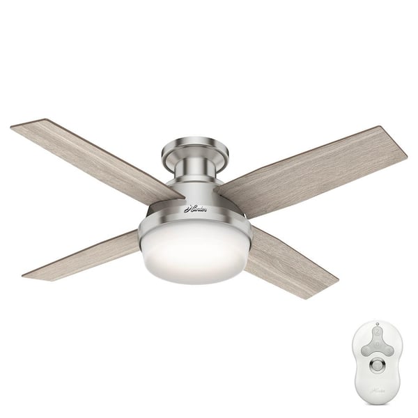 Dempsey 44 in. Low Profile LED Indoor Brushed Nickel Ceiling Fan with Light Kit and Universal Remote