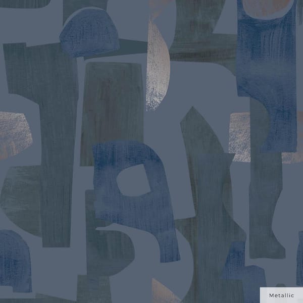 Tempaper Metallic Deepwater Blue Geo Composition Vinyl Peel and Stick Wallpaper Roll (Covers 28 sq. ft.)