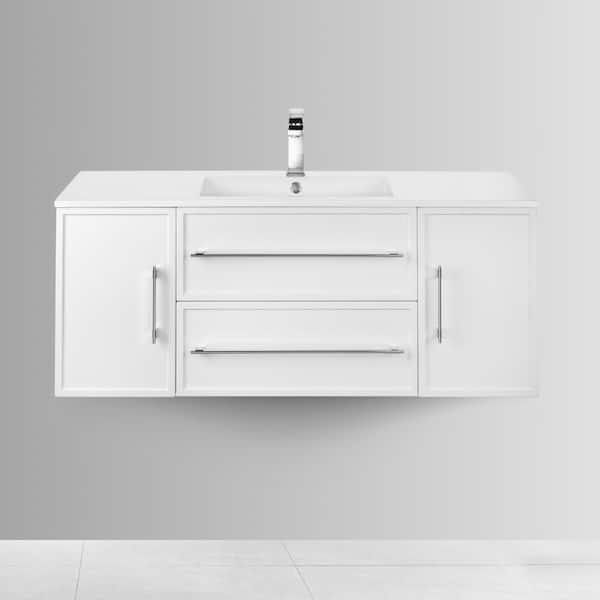 Cutler Kitchen and Bath Milano 48 in. W x 18 in. D x 20 in. H Single Sink Wall Bathroom Vanity in White with Cultured Marble Top in White