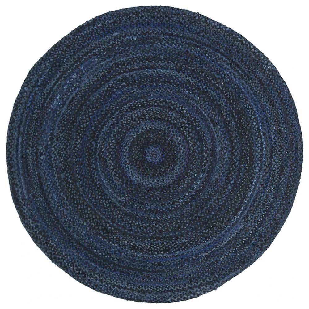 Dark Blue Cotton 6 ft. x 6 ft. Solid Color Indoor Round Area Rug