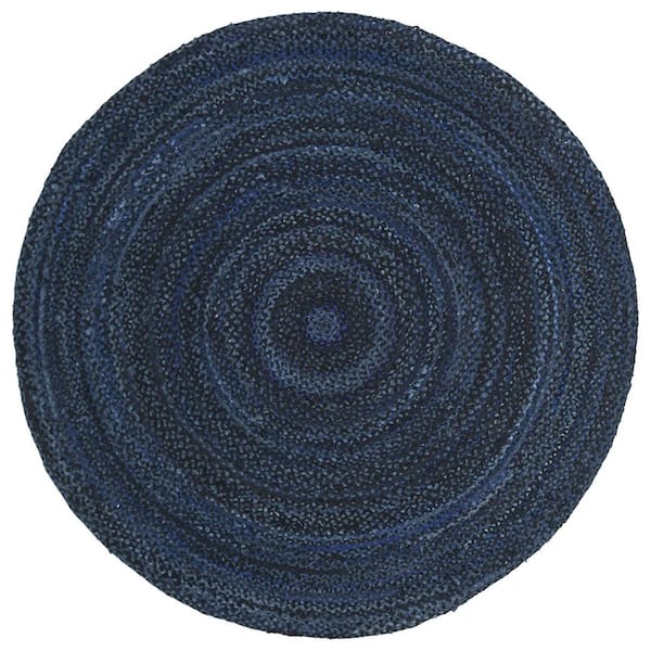 Unbranded Dark Blue Cotton 6 ft. x 6 ft. Solid Color Indoor Round Area Rug