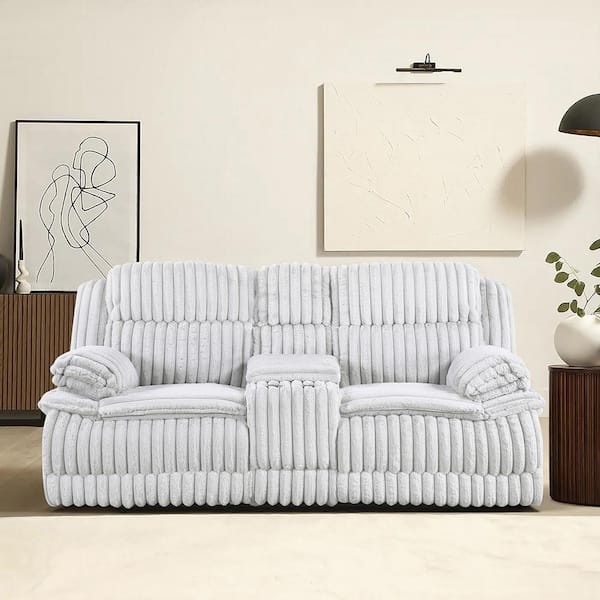 Lazzara Dyersburg 85 in. W Gray Corduroy 2-Seater Manual Double Reclining Loveseat with Center Console