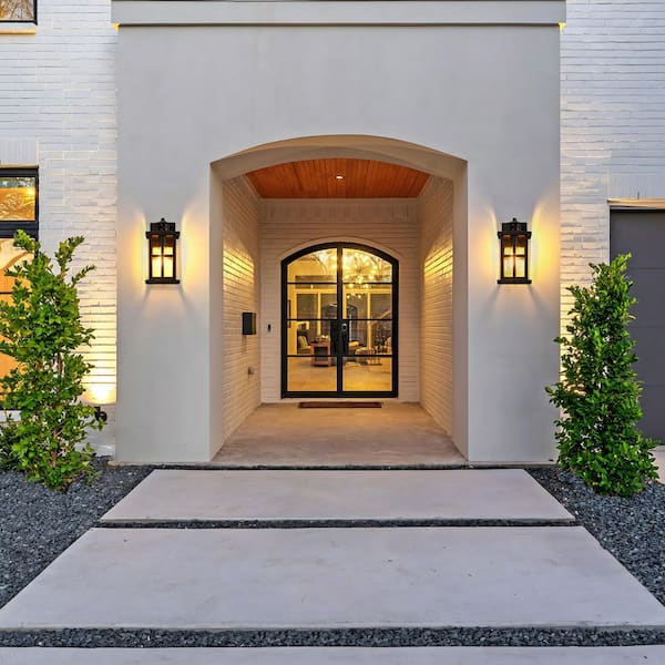 1-Light Black Motion Sensing Dusk to Dawn Outdoor Hardwired Wall Lantern Scone with Clear Seeded Glass, No Bulb Included