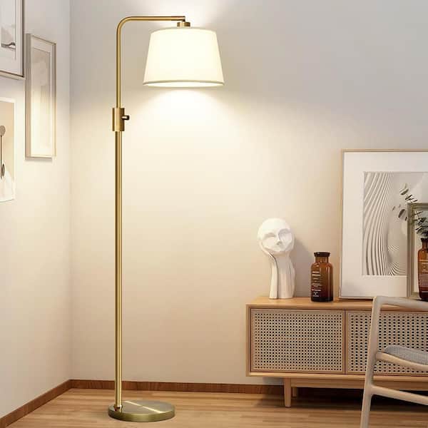 65 in. Brass 1-Light Lantern Floor Lamp with LED Bulb Included