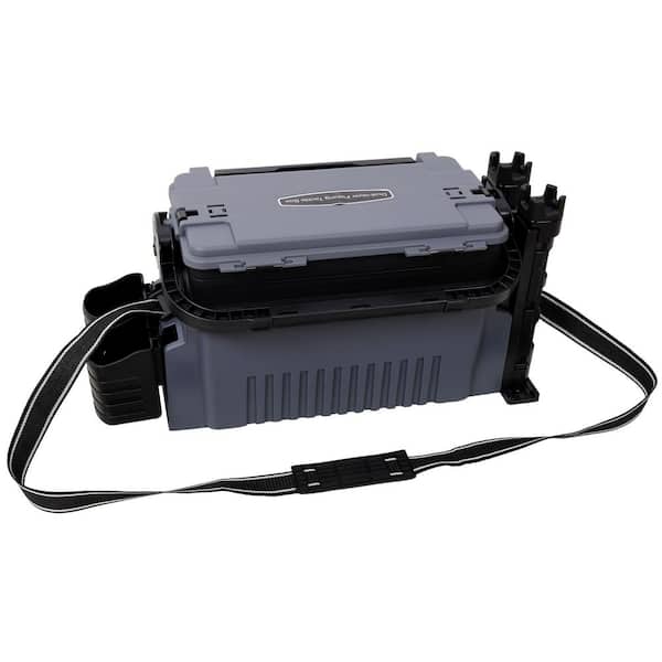 22.5 in. Gray Dual-Layer Large Organizer Fishing Tackle Box with 2 Rod Holder, 2 Cup Holder and Strap