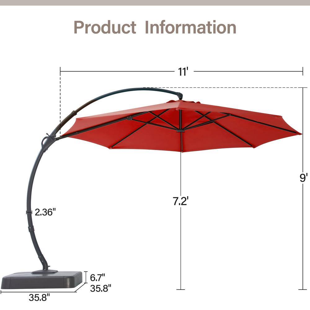 11' Red Aluminum Cantilever Patio Umbrella with Base