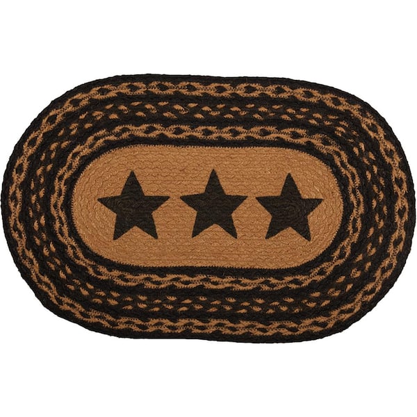 VHC BRANDS Farmhouse Star 12 in. W x 18 in. L Black Tan Jute Oval Placemat (Set of 6)
