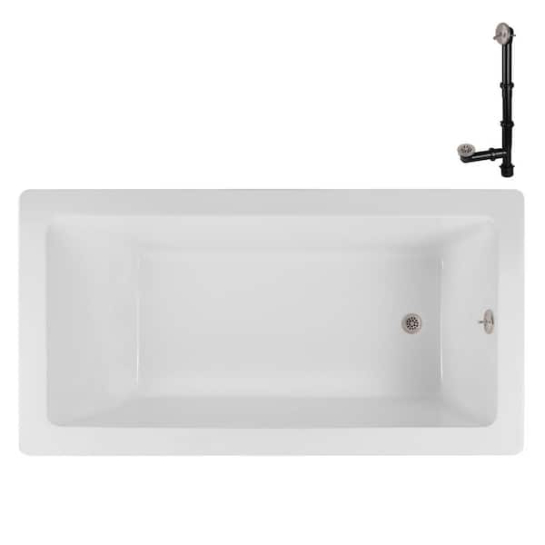 Streamline N-4080-706-BNK 66 in. x 34 in. Rectangular Acrylic Soaking Drop-In Bathtub, with Reversible Drain in Brushed Nickel