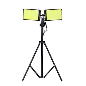 11200 Lumen Dual-Head Tripod Work Light with Remote for Outdoor Construction, Black