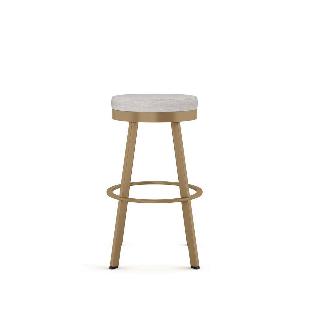 Light Grey Polyester and Golden Metal Swivel Bar Stool, 30" Height