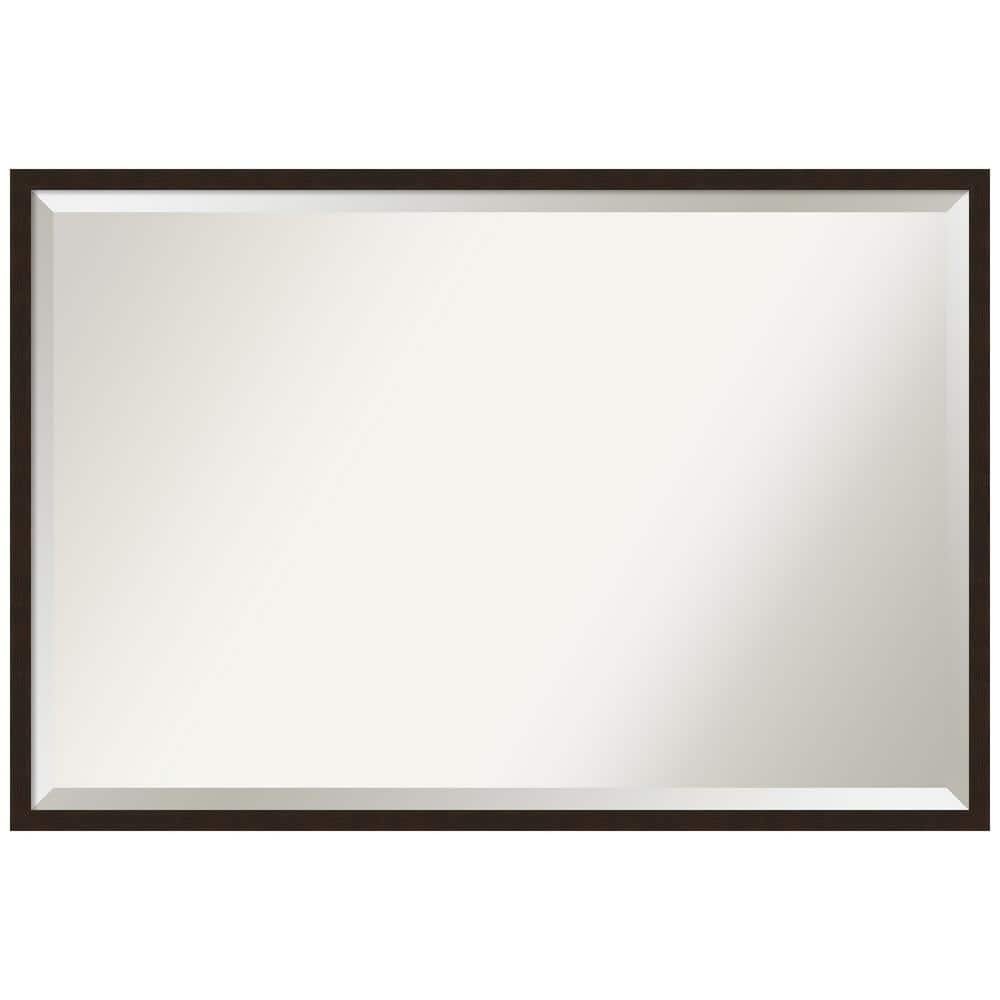 Carlisle Espresso Narrow 37 in. W x 25 in. H Wood Framed Beveled Wall Mirror in Brown -  Amanti Art, A38867183174