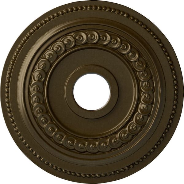 Ekena Millwork 18" x 3-3/8" ID x 7/8" Oldham Urethane Ceiling Medallion (Fits Canopies upto 8-5/8"), Brass