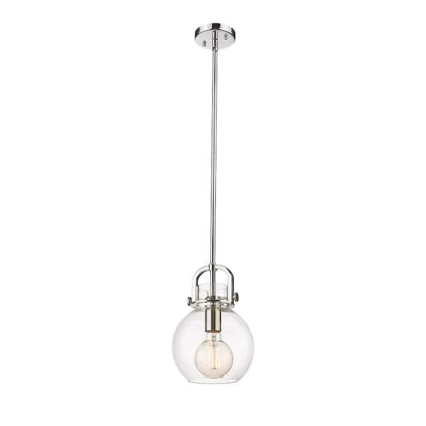 Newton Sphere 100-Watt 1 Light Polished Nickel Shaded Pendant Light with Clear glass Clear Glass Shade