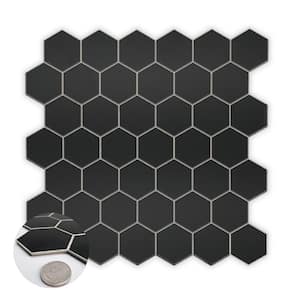 Hexagon 11.42 in. x 11.42 in. Black Peel and Stick Backsplash Stone Composite Wall Tile (10 Tiles, 9.04 sq. ft.)