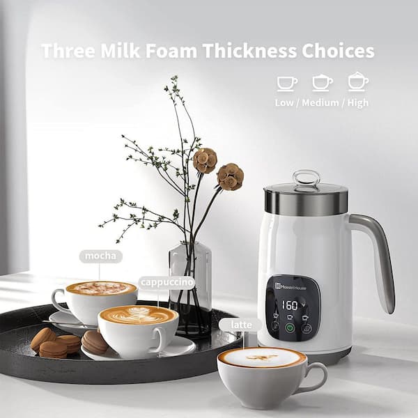 White, Milk Frother Pot Large Capacity Smart Adjustable Integrated