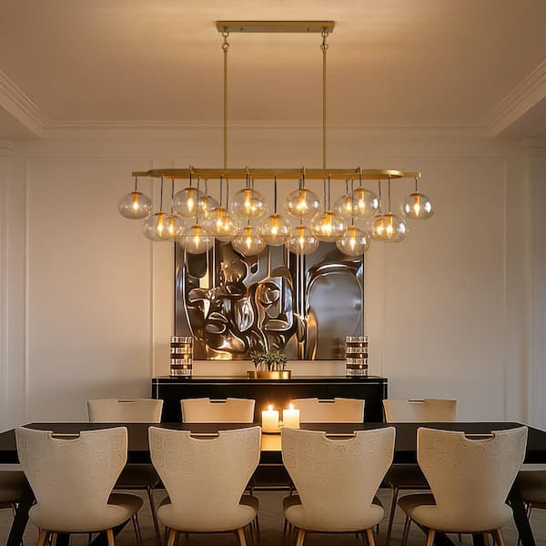 24-Light Modern Gold Bubble Chandelier with Glass Shades for Living Room, Kitchen Island, Bedroom (Bulbs not included)