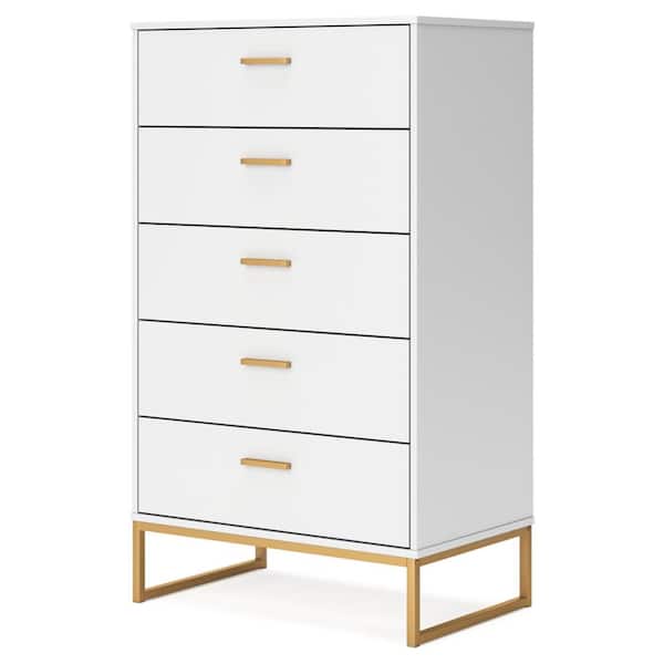 Socalle White/Brown 5 Drawer 29.88 in. Chest of Drawers