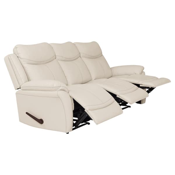 Prolounger 86 5 In Off White Polyester, White Leather Reclining Sofa