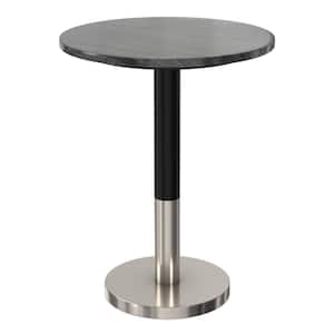 Evans 16 in. Round Genuine Marble/Iron End Table in Black/Silver