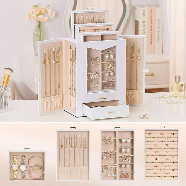 White 8.5 in. x 11.5 in. Polyurethane Modern Jewelry Box with