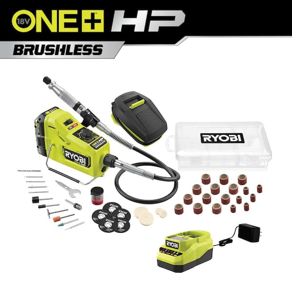 RYOBI ONE+ HP 18V Brushless Cordless Rotary Tool Kit with 2.0 Ah HIGH PERFORMANCE Battery and Charger