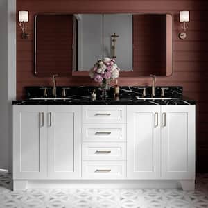 Taylor 72 in. Double Sink Freestanding Bathroom Vanity in White with Nero Marquina Black Quartz Top