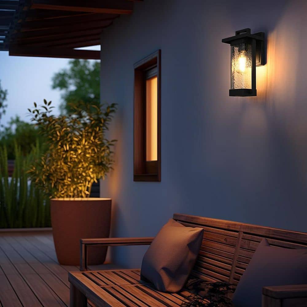 TIMELESS HOME 12 in. Black Outdoor Hardwired Wall Sconce with No