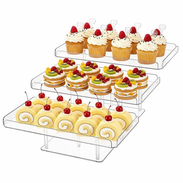 8.66 in. W 3-Tier Clear Acrylic Cupcake Stand Dessert Display Set Holds 54 Cupcakes for Party Wedding Buffet Stand