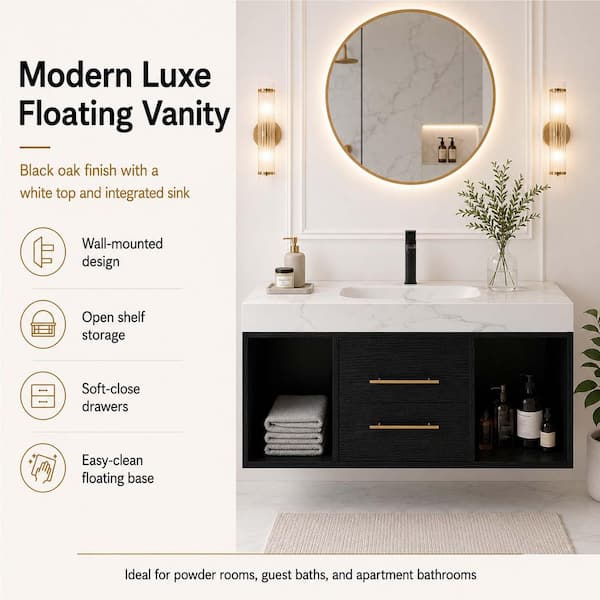 39.4 in. Wall Mounted Single Sink Black Bath Vanity with White Sintered Stone Top (Self Assembly Needed)