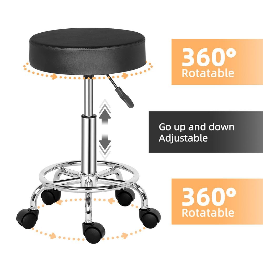 Black Adjustable Swivel Bar Stool with Chrome Base