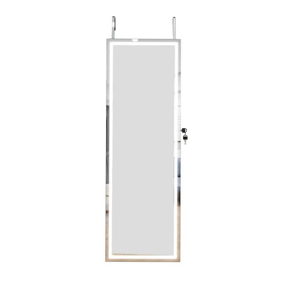Tradrou Gray 14.7 in. W x 42.52 in. H Led light Rectangle Metal Full Length Mirror 360° Swivel Jewelry Cabinet