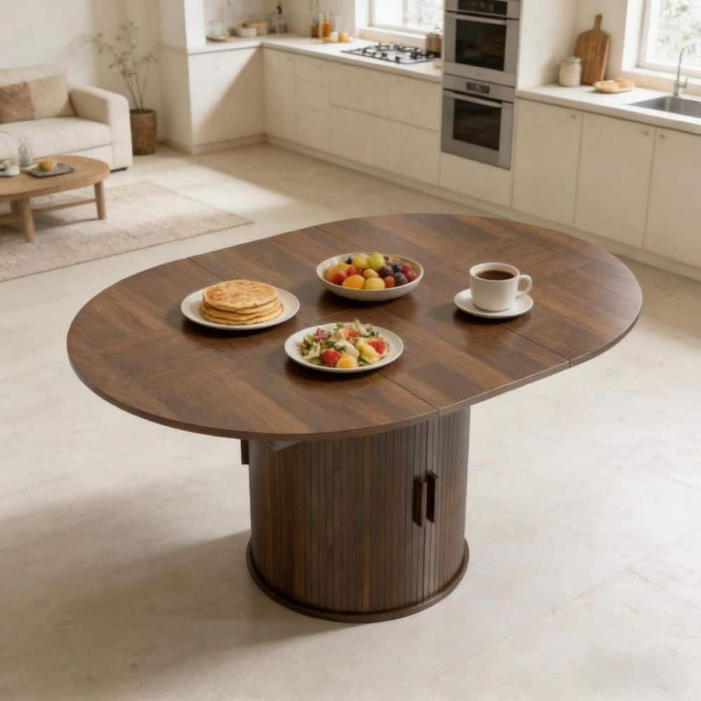 Walnut Wood 59 in. Pedestal Base Extendable Dining Table Seats 6