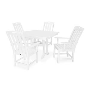 Yacht Club Classic White 5-Piece Farmhouse Trestle Arm Chair Plastic Square Outdoor Dining Set
