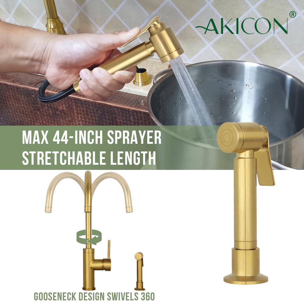 Brushed Gold Brass Single Handle Kitchen Faucet with Side Spray