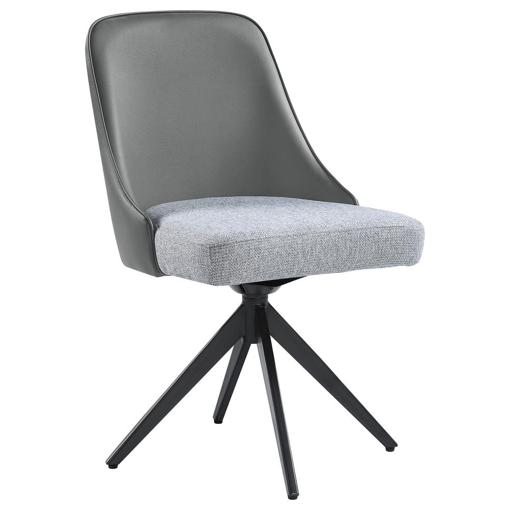 Gray Faux Leather and Fabric Swivel Side Chair with Metal Legs