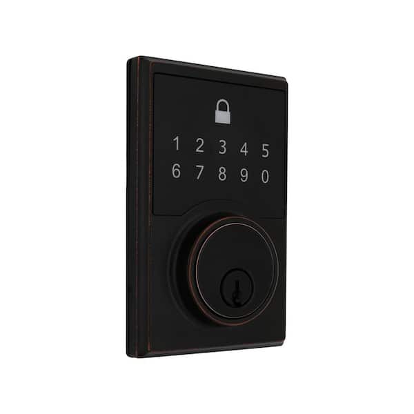 Defiant Square Aged Bronze Compact Touch Electronic Deadbolt