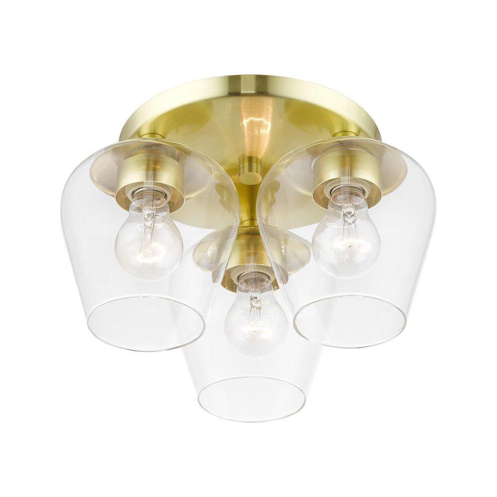 Willow Satin Brass 3-Light Flush Mount with Clear Glass