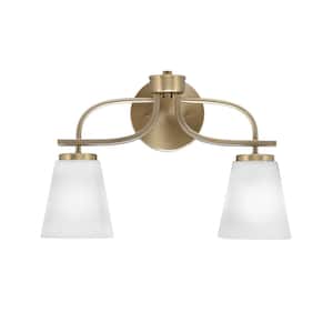 Olympia 6.75 in. 2-Light Bath Bar, New Age Brass, Square White Muslin Glass Vanity Light