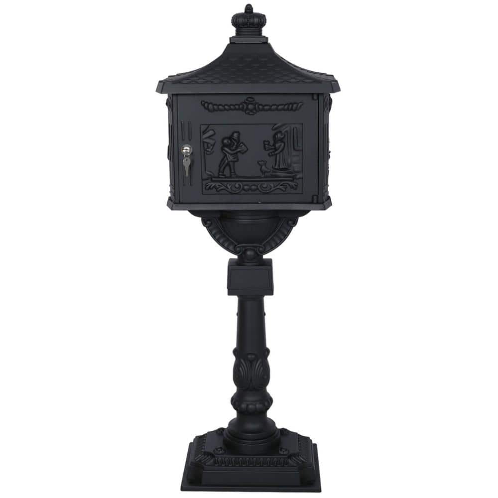Afoxsos Cast Aluminum Outdoor Mail Box, Patio Garden Decor Postal Box,  Black (16.5 in. x 11.5 in. x 45.5 in.) HDMX2629 - The Home Depot