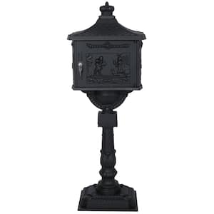 Cast Aluminum Outdoor Mail Box, Patio Garden Decor Postal Box, Black (16.5 in. x 11.5 in. x 45.5 in.)