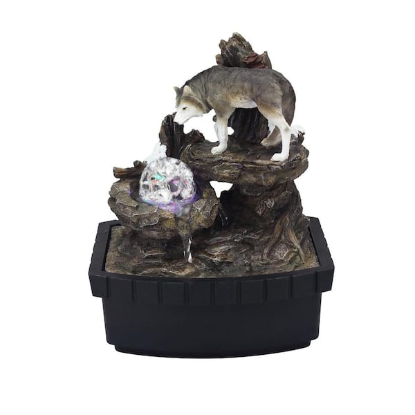 OK LIGHTING 10.25 in. H Wolf Table Fountain, Gray