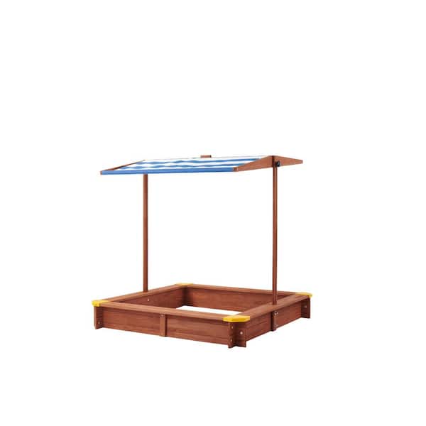 3.8 ft. W x 3.8 ft. L Outdoor Wood Kids Sandbox with Adjustable Canopy, Large Outdoor Sandpit for Backyard Play