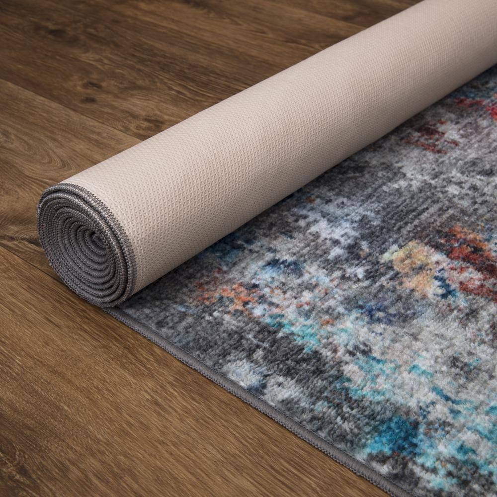 Ocean Breeze Blue and Gray Synthetic 5' x 7' Washable Area Rug