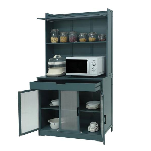 VEIKOUS Kitchen Pantry Hutch Cabinet Storage with Microwave Stand and Adjustable Shelves, Blue