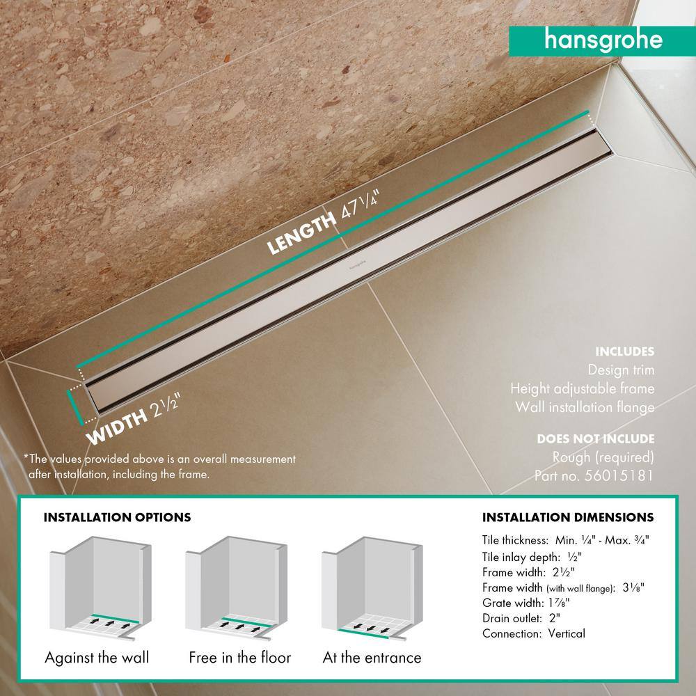 Chrome Stainless Steel Linear Tileable Shower Drain with Adjustable Frame