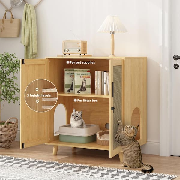 Cat Litter Box Enclosure Hidden Washroom 2 Rooms with Catcher – FUFUGAGA