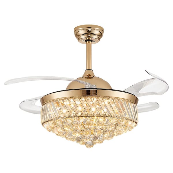 ANTOINE 36 in. Modern Indoor Retractable Blade Ceiling Fan with LED Light  and Remote Control Gold Crystal Ceiling Fan Light HD-FSD-01 - The Home Depot