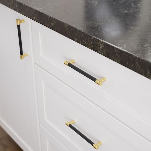 (10-Pack) Fluted 5-1/16 in. (128 mm) Modern Matte Black and Modern Brushed Gold Cabinet Handle Drawer Bar Pulls