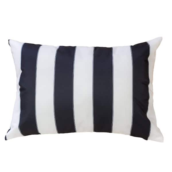 Water-Resistant 14 in. x 20 in. Outdoor and Indoor Stripe Throw Pillow in Black
