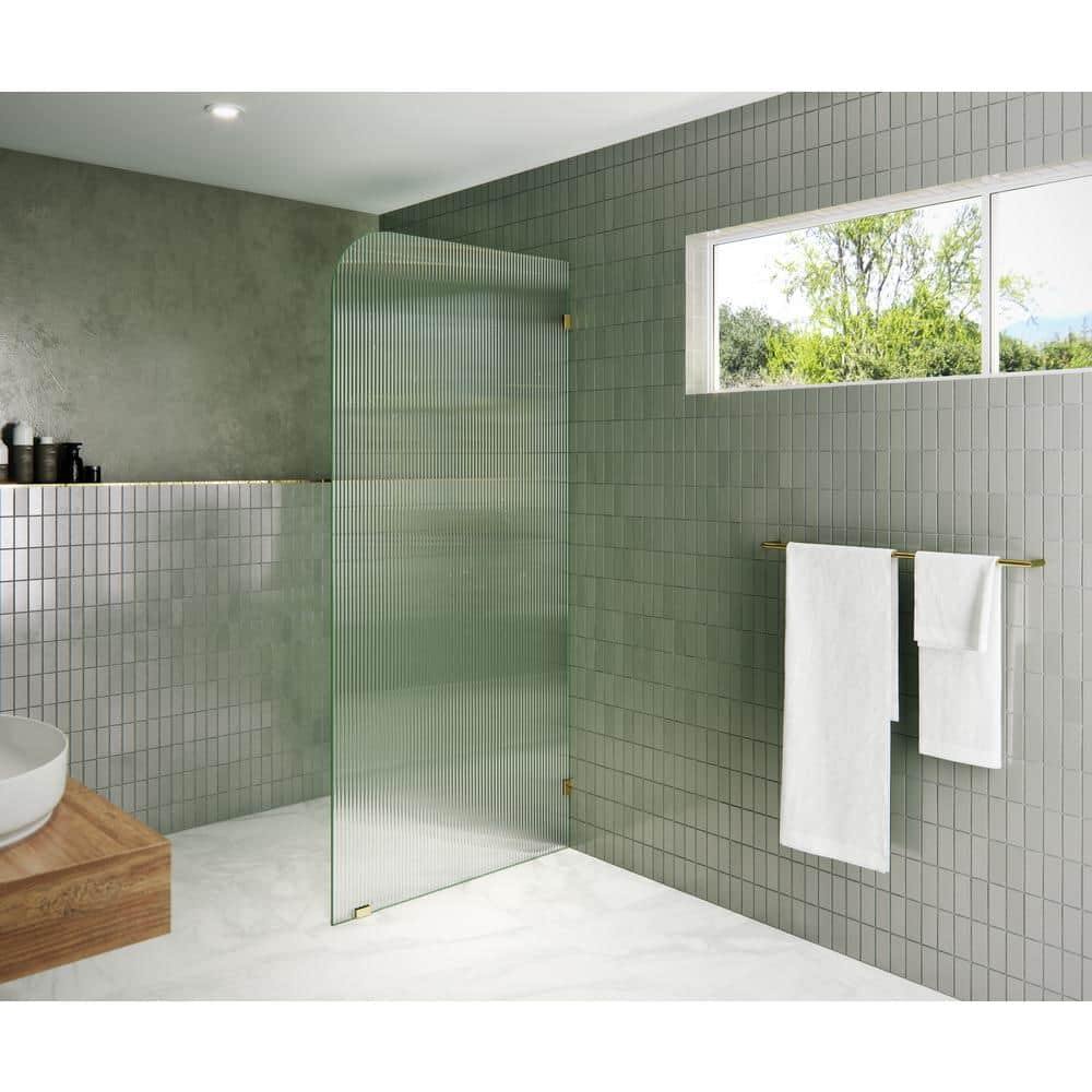 36 in. x 78 in. x .375 in. Fixed Frameless Shower Door Fixed Panel Fluted Frosted Radius Right Hand -  Glass Warehouse, FL-RAD-36-R-PB